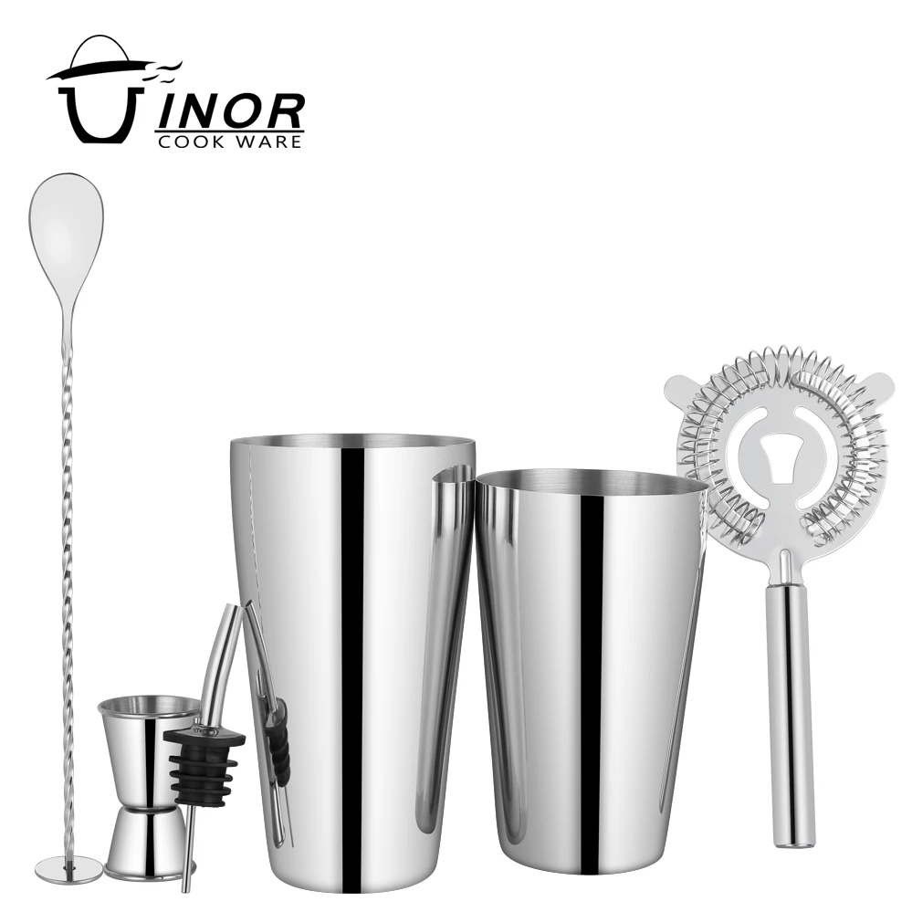 5 pcs Bar Tool Cocktail Boston Shaker Set Stainless Steel Martini Wine Bartending Kit with Jigger Strainer Spoon Pourer