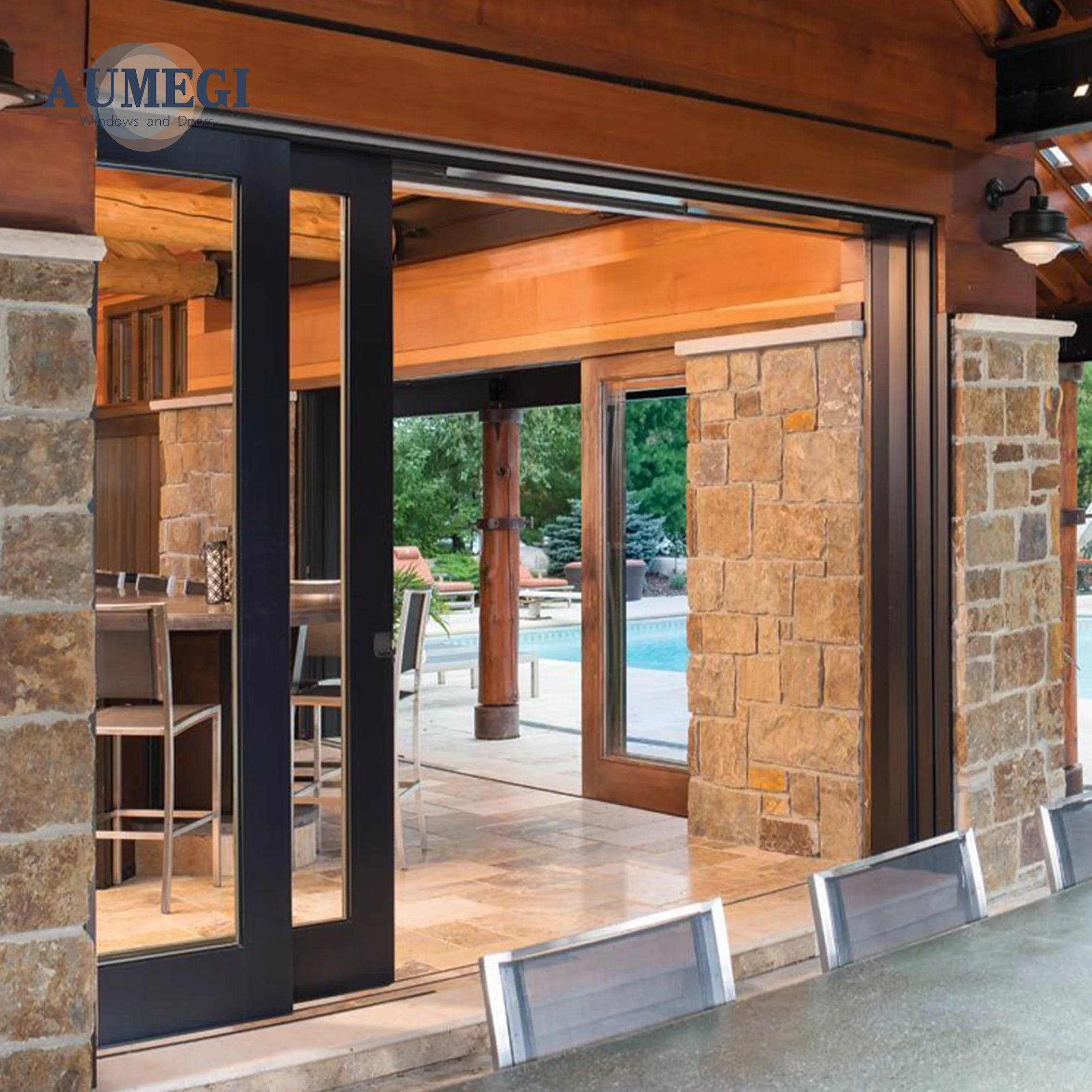 AUMEGI Sliding Door Models And Prices Balcony Track Waterproof Exterior Double Sliding Door