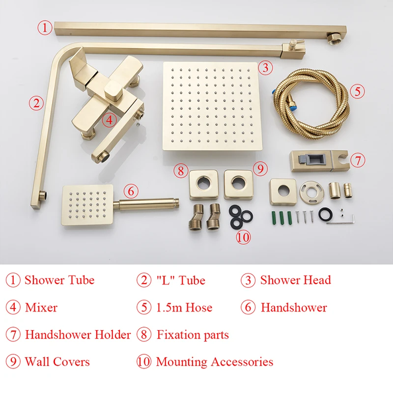 Bathroom Faucet Brushed Gold Big Rain Shower Bath Faucet Wall Mounted Bathtub Shower Mixer Tap Shower Faucet Set