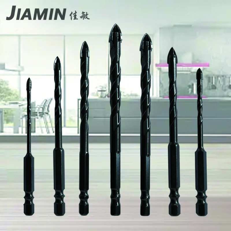 Hexagonal cross tile drill bit glass ceramic concrete cement wall opening drill bit alloy triangle drill bit
