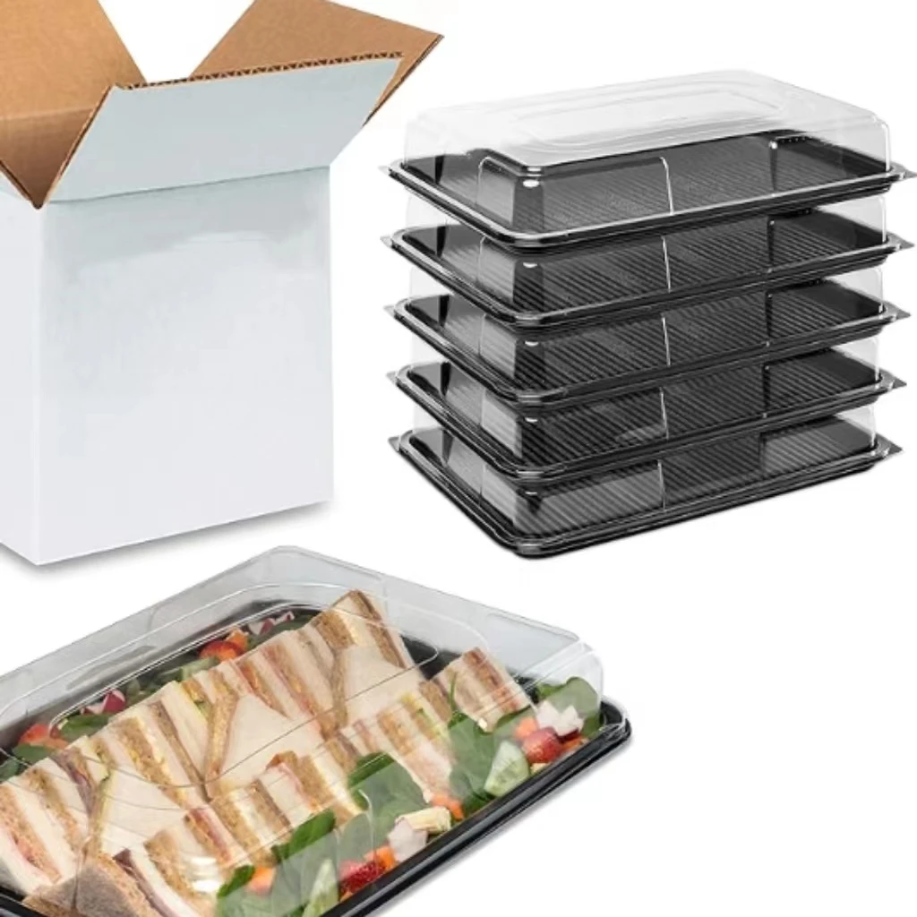Plastic Sandwich Platter With Lid Buffet Trays With Lids Large Catering Disposable Cheese Food Platter Tray