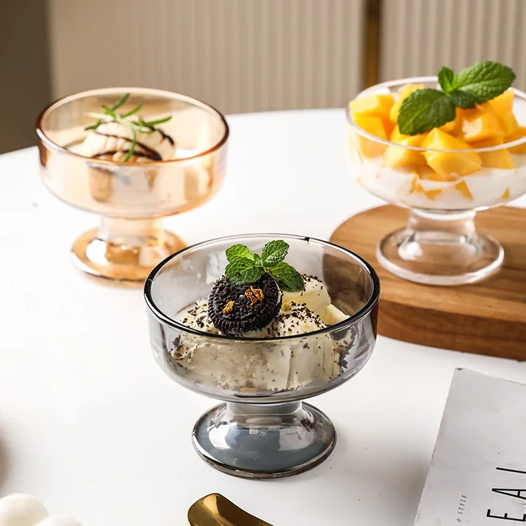 Cheap Factory Discount Amazon Hot Amber Large Glass Mixing Bowl Round Salad Glass Ice Cream Bowl