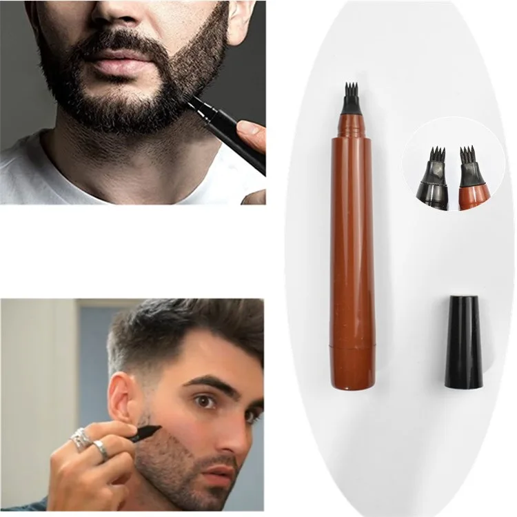 Custom private label beard care  kit waterproof brown black color 4 tip beard pencil filler filling beard pen for men