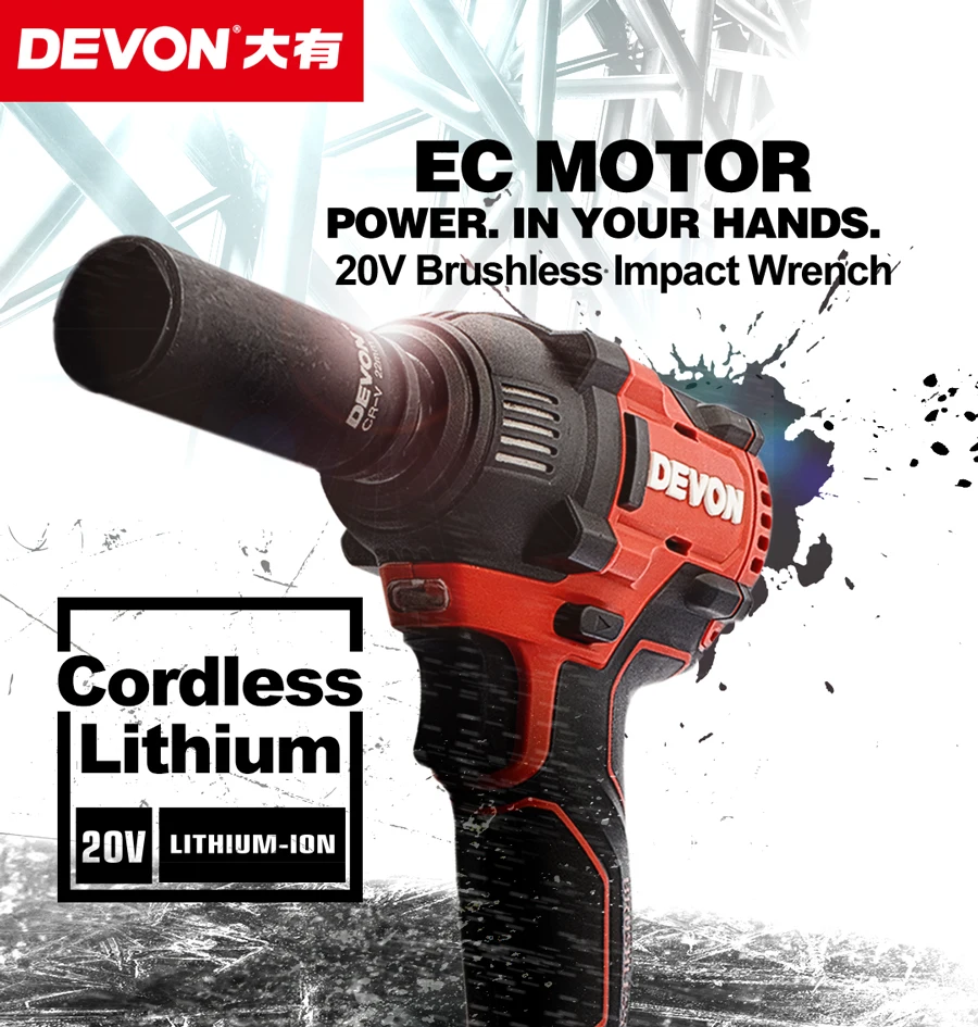 DEVON Home Use Rechargeable 20v Lithium-ion Cordless Electric Impact Wrench kits