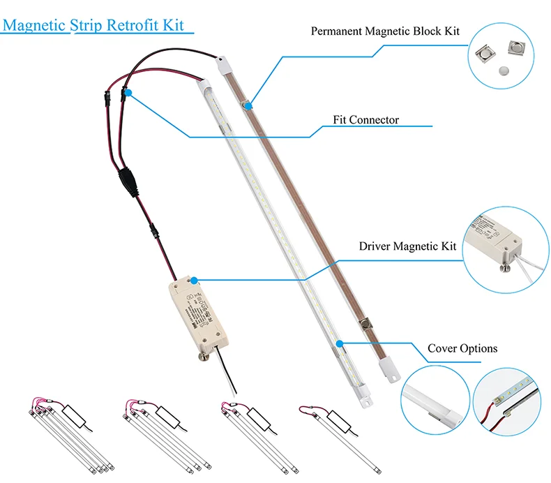 4ft 4 полосы 72 Вт Высокий люмен Высокая производительность магнитное крепление СВЕТОДИОДНЫЙ Модернизированный комплект заменить люминесцентные лампы светодиодные полосы комплект для переоборудования