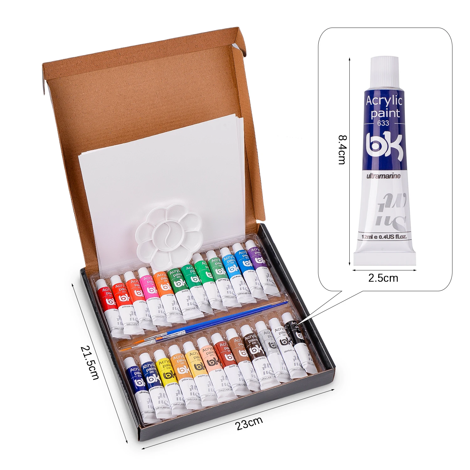 
Acrylic Paint Set 24 Colors 12 ml High Quality With Brush Acrylic Paper and Palette 