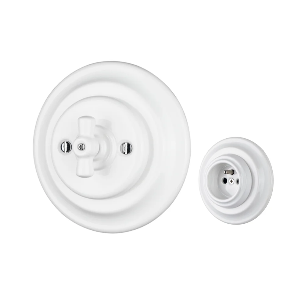 2-Gang Built in Ceramic light switch,triple frames flush mounted porcelain rotary wall switch and socket