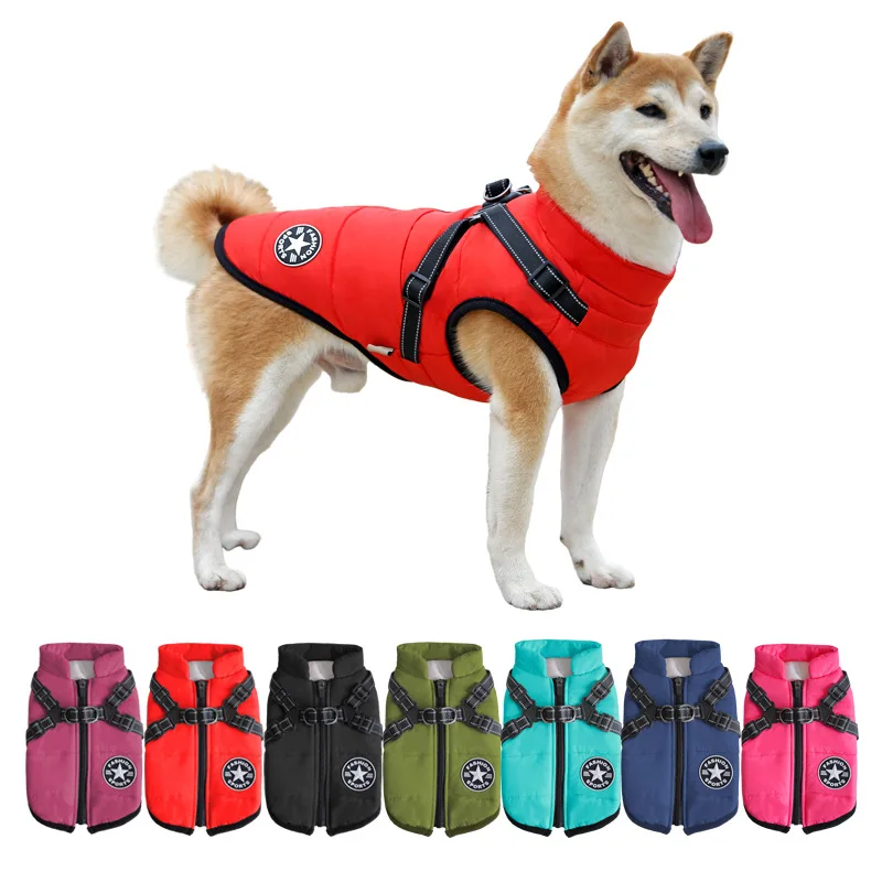 2024 New Pet Waterproof Warm Heat Cotton Sweater Costumes Dresses Big Dog Autumn Winter Clothes Harness Vest