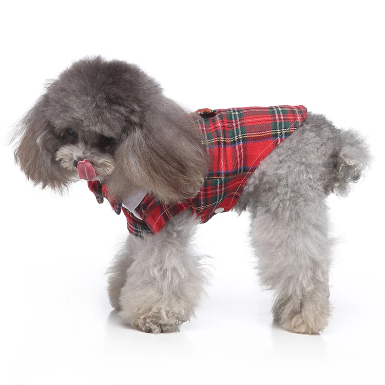 High Quality Formal Dog Dress Red Plaid Bowknot Party Dog Clothes for Male Dogs