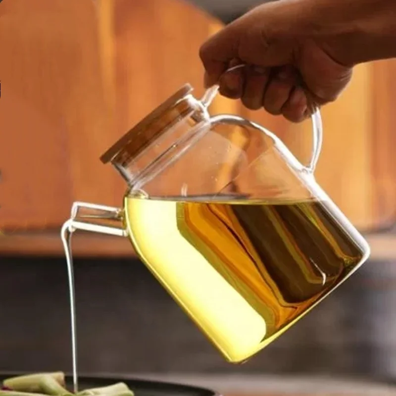 Custom Hand Blown Kitchen Handmade Clear Large Capacity High Borosilicate Glass Oil Bottle