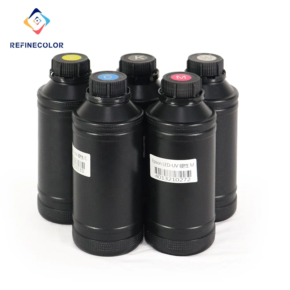 Refinecolor 500ML Big Bottle System UV Ink With CMYK+W For Inkjet Printer
