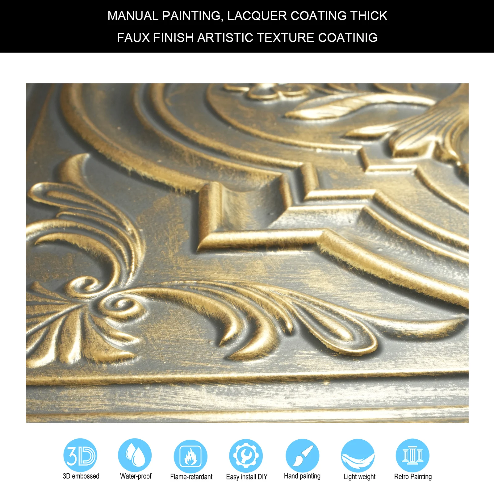 Faux painted distressed Art ceiling tiles Decorative tin wall tile Easy Drop-In Installation PL39 Ancient gold