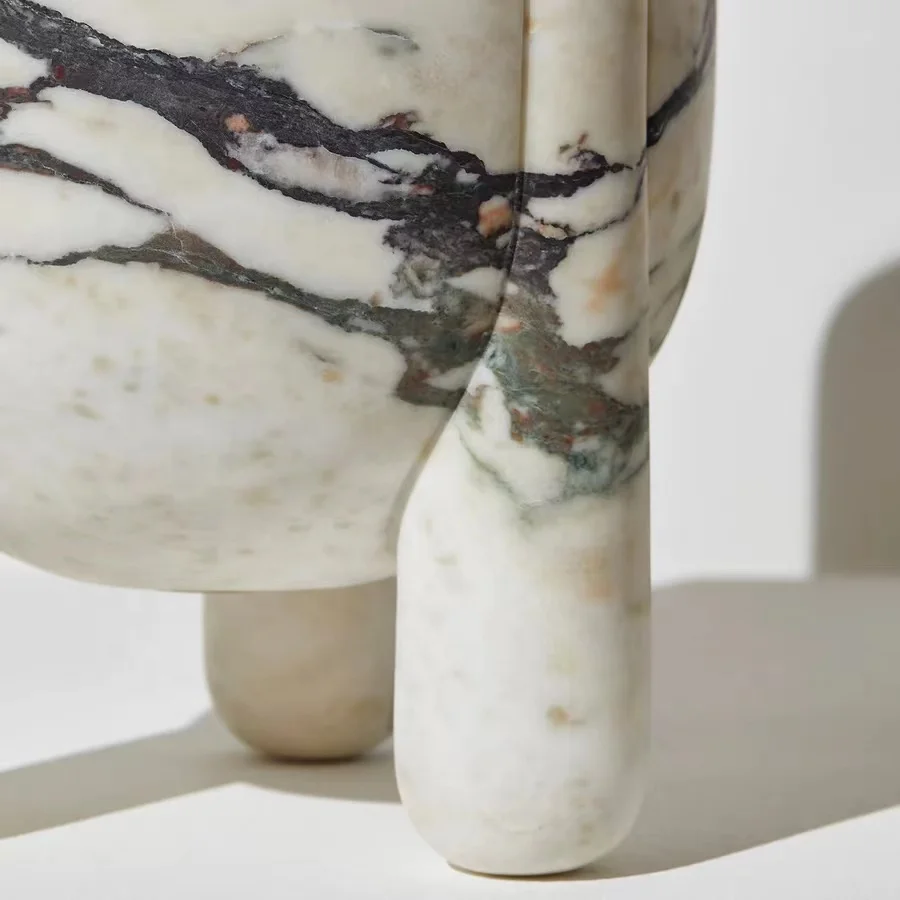 Hand Carved Tall Calacatta Viola Marble Flora Table Vase And Flower Pot Honed Surface