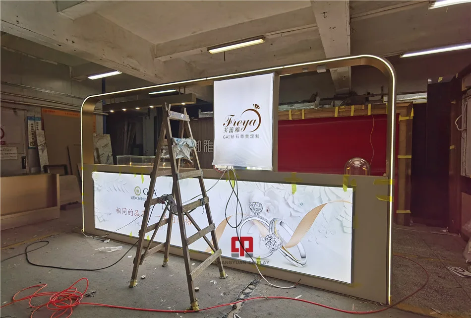 Stainless Steel Glass Display Cabinet Shopping Mall High end Jewelry Kiosk Display Showcase Custom