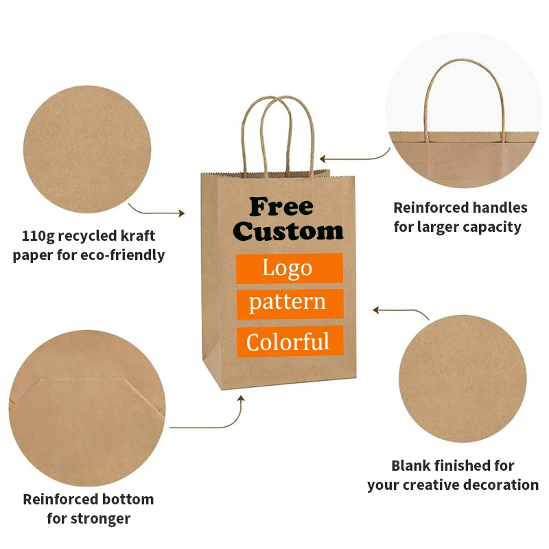 Recyclable 10kg Teal Kraft Paper Bag with Handles Luxury Shopper Shop Supermarket Food Custom Logo Screen Printing Use Promotion