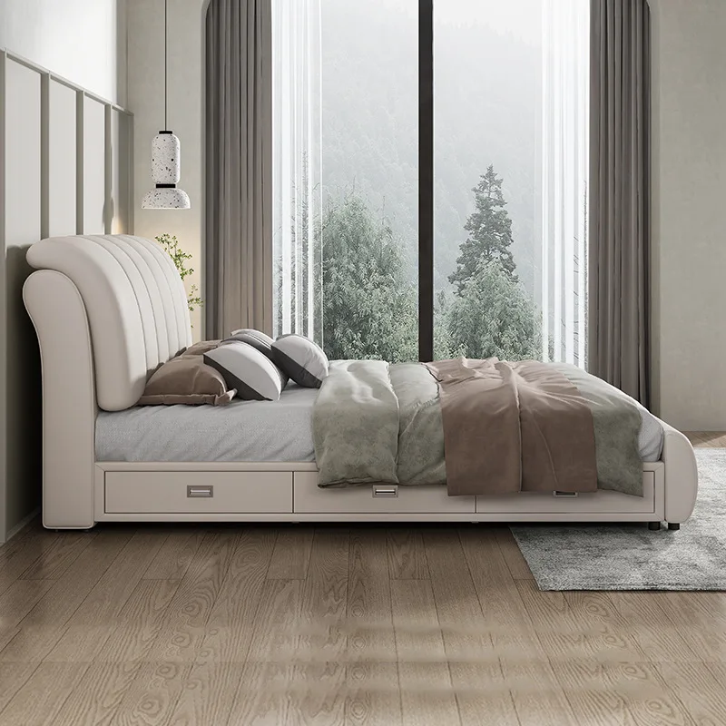 Modern style home furniture minimalist design bedroom high quality durable luxury  solid wood headboard bed with storage