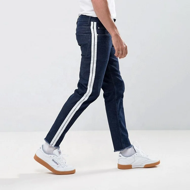 Custom New Design Men Stretch Indigo Jeans Side Stripe Denim Jeans