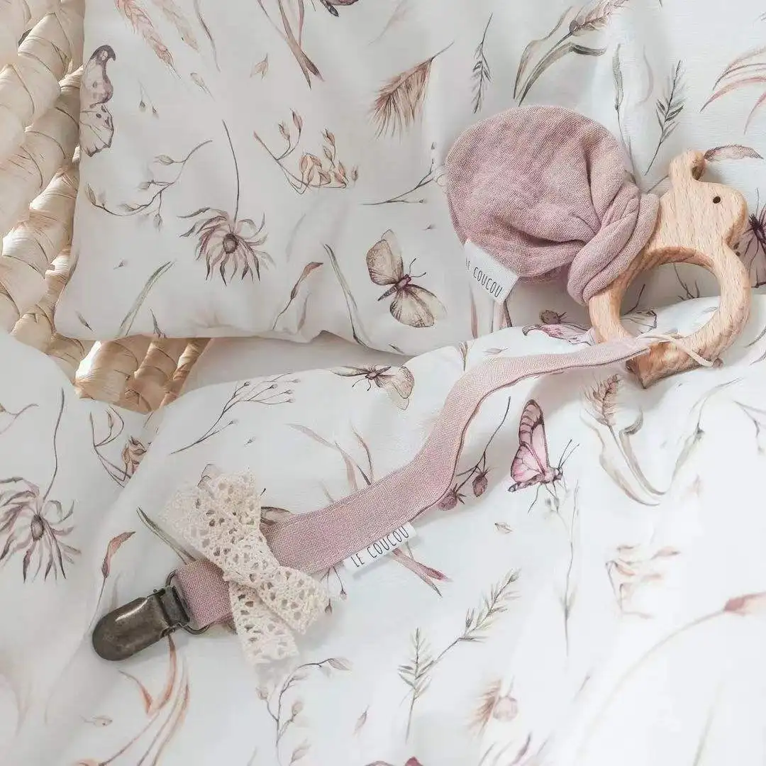 Natural Beech Wood Baby Teether Cotton Rabbit Ears Newborn Teething Ring Rodent Gum Pain Relief Molar Sensory Rattle