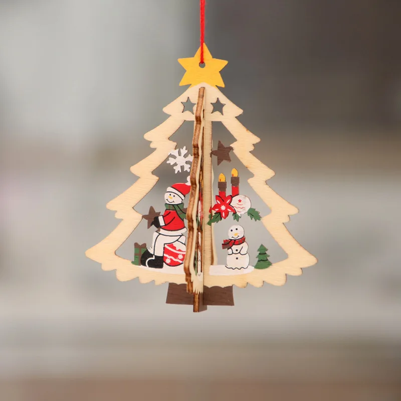 Hot Selling Wooden Christmas Tree Decoration Hollow Out Christmas Pendant Wooden Ornaments