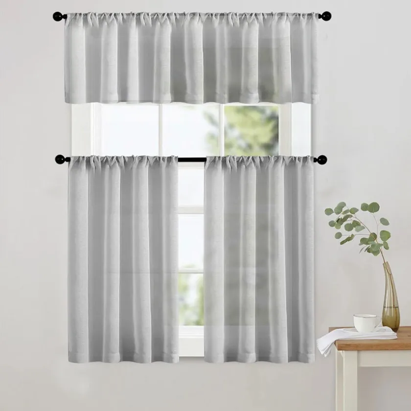 Classic Modern Kitchen Curtains Set Half Window Plain Voile Sheer Swag Curtain for Home