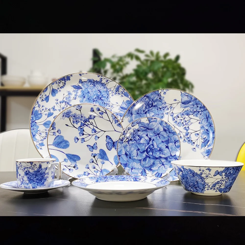High Quality Cheap Bulk Elegant Ceramic Homeware Fine Bone China Dinner Plates Set For Wedding