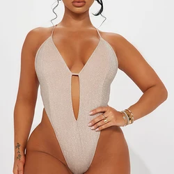 Wholesale Custom Manufacturers Luxury Women Sexy Backless Plain Blank Swimwear Beach Ladies Thong High Cut Trendy Swimsuit