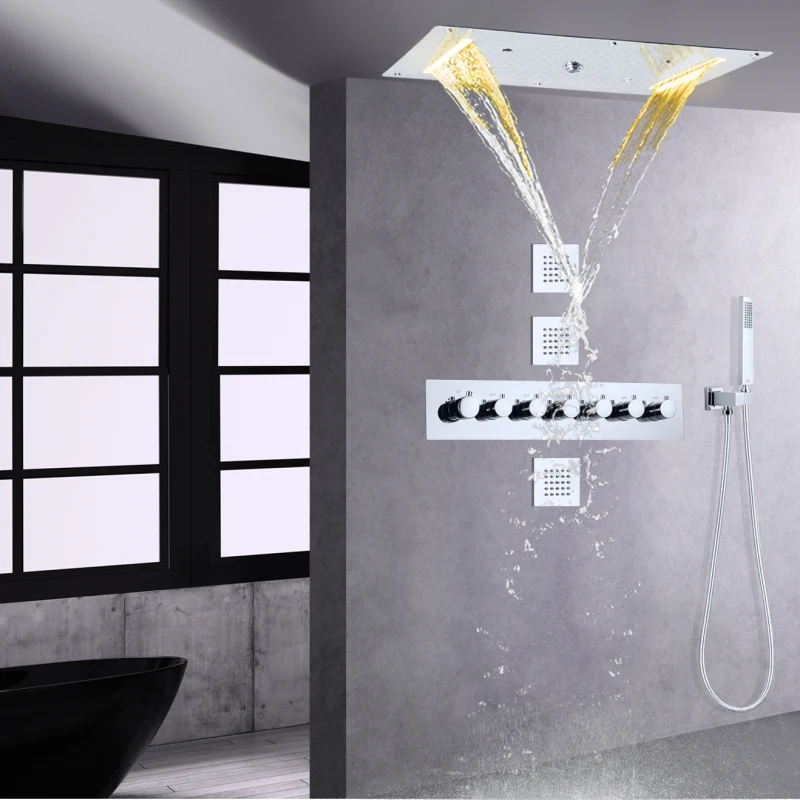 Thermostatic Rainfall Shower System Chrome 700X380 MM LED Luxurious  Bathroom Shower Head With Set