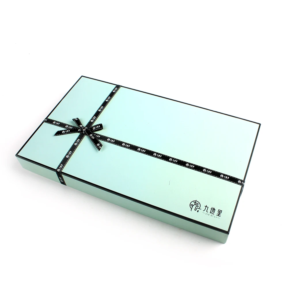 Custom deluxe paper clothing dress Pajamas black gift lid and base box with ribbon