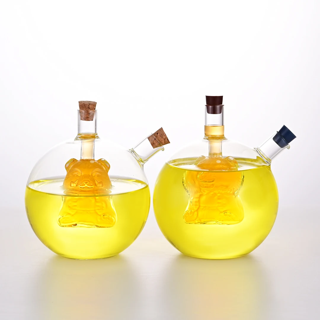 Wholesale Oil Dispenser Bottle Glass Oil Bottle 2 in 1 Olive Oil and Vinegar Dispenser with wooden Lid