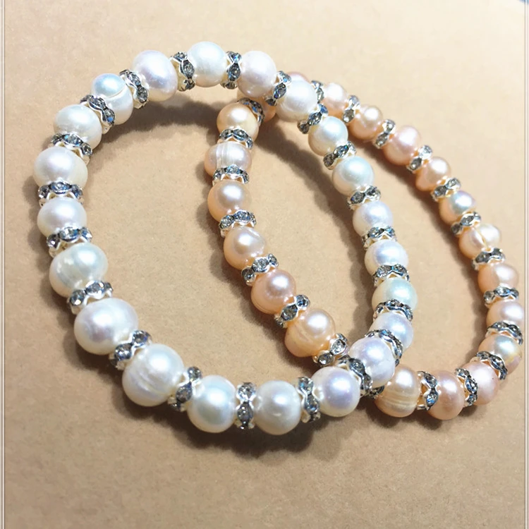 Elastic Stretch Fashionable Natural Baroque Irregular Freshwater Beads  Pearl Bracelet