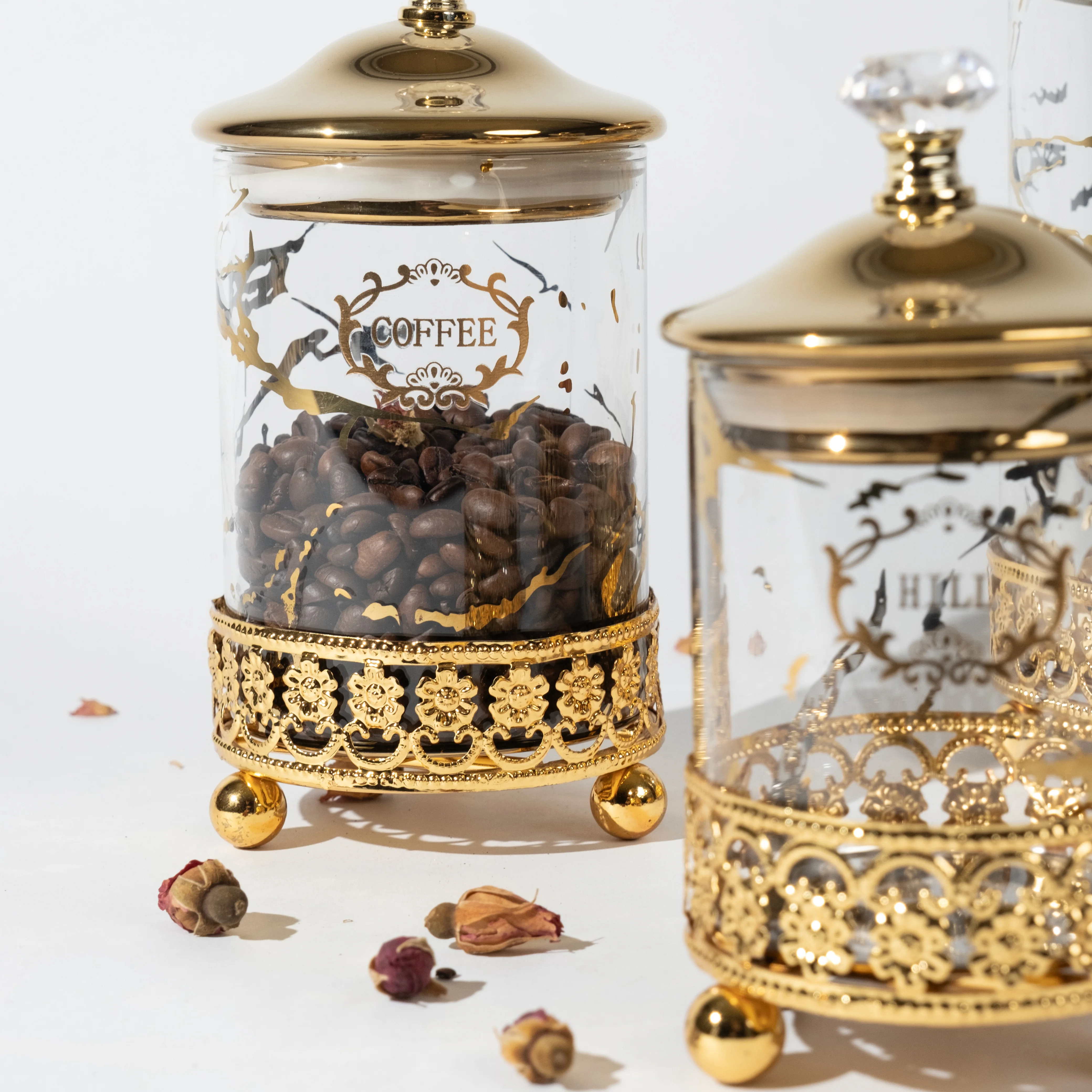 Marble Design Storage tank Home Decoration food Jars Gold planting Glass Canister Jar with lid