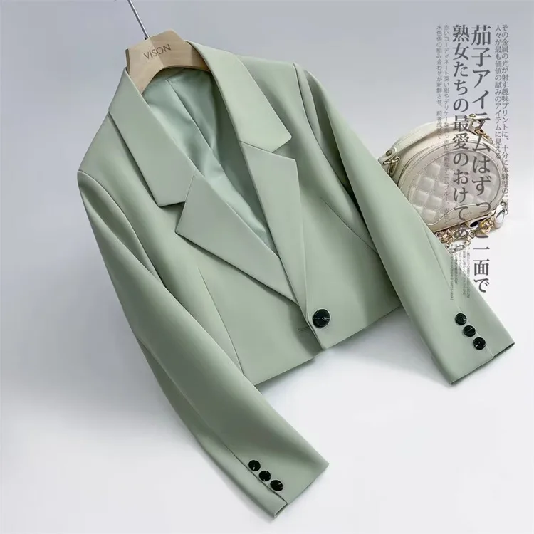 Korea Fashion Lady Slim Fashion Jacket Single Button Lapel Collar Blazer Top New Women Solid Casual Suit Coat