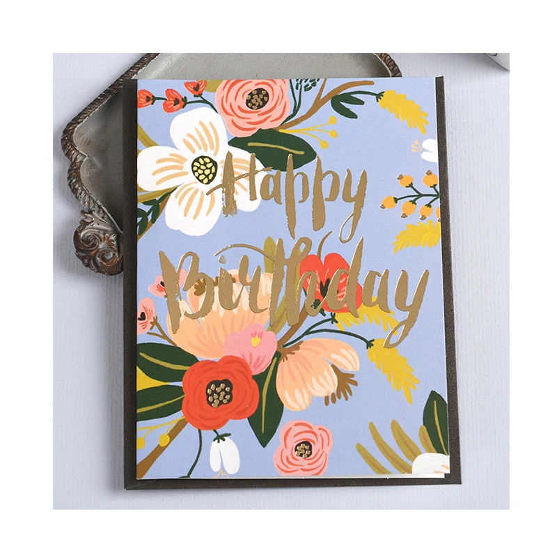 Custom Print Happy Birthday Greeting Card,Logo Design Print Gold Foil Thank You Paper Cards