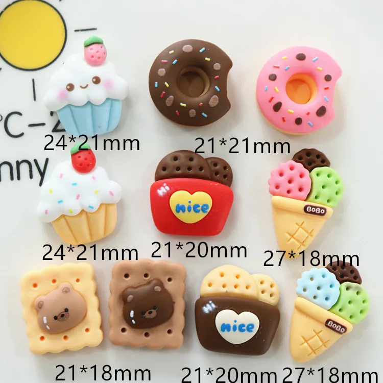 100pcs/bag Kawaii Simulation Food Flatback Resin Simulation Food Cabochon Cute Ice cream Cake Bread Cheese For Phone Decorations