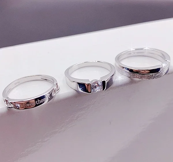 wholesale Korean simple 925 silver stamped ring mixed bulk fashion part opening men women zircon couple wedding ring gift