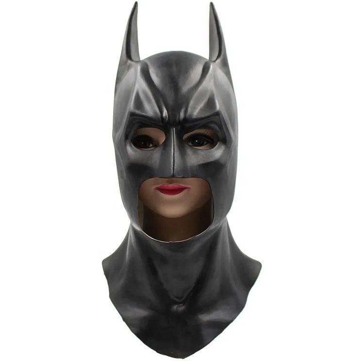The Dark Knight Adult Bat Full Overhead Latex Mask Cosplay Halloween Superhero Costume Accessory Helmet Black Headgear Props