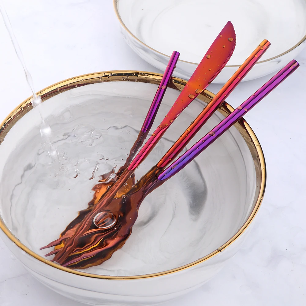 18/10 Unique gold stainless steelspoon fork Color Red Metallic Cutlery set