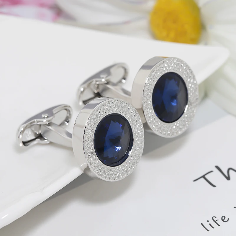 High Quality Simple Round Crystal Zircon Metal Cufflinks For Men Luxury Shirt Clothing Accessories