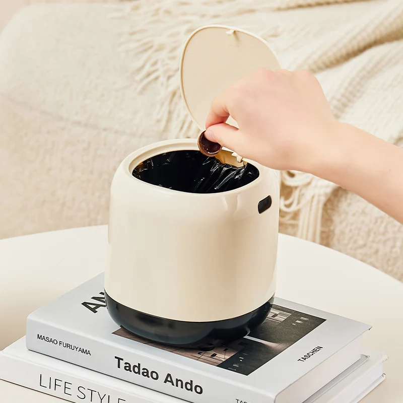 Cute Covered Waste Bin Household Use Simple Desktop Paper Basket Bedroom Living Room Kitchen Toilet Small Coffee Table Design