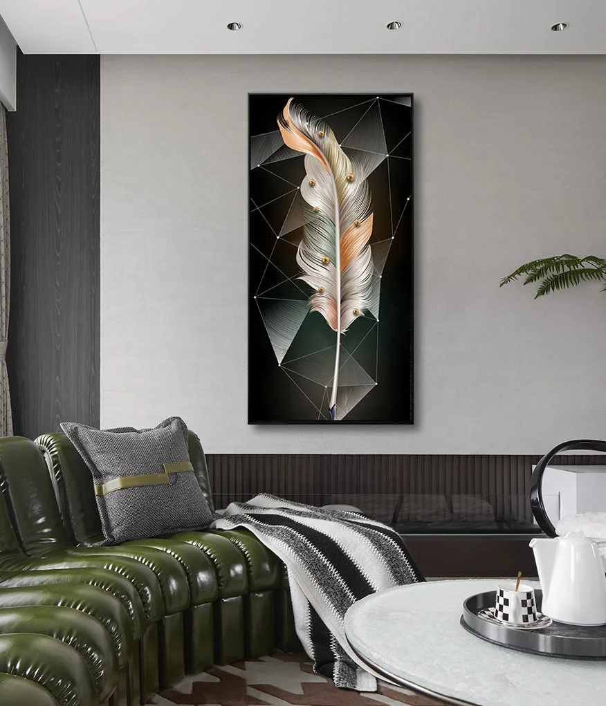 Factory Sale Nordic Feather Golden Painting Aisle wall decor modern art Crystal Porcelain Painting For Living room