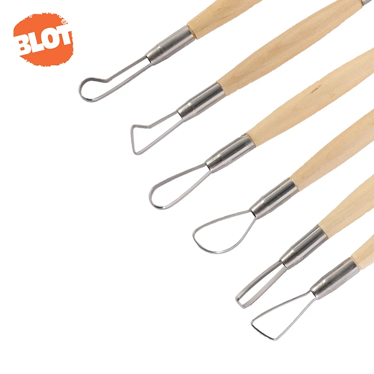 BLOT JR2-1 Wooden Handle Stainless Loop Ribbon Clay Sculpting Tools Set