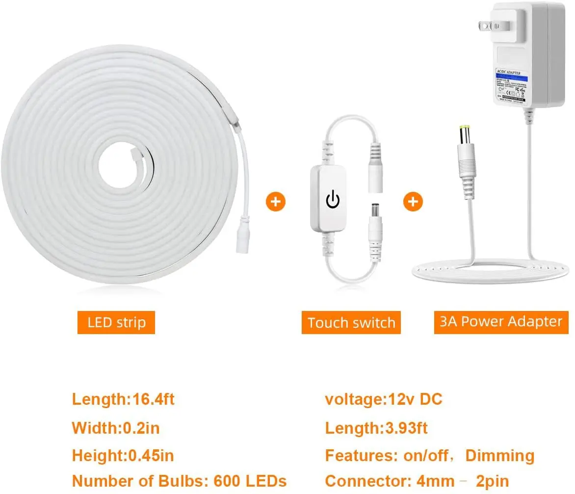 DC12V LED Neon Light Led Stripe with Dimmable Sensor IP67 Waterproof LED Narrow Flexible SMD2835 Strip For Decoration