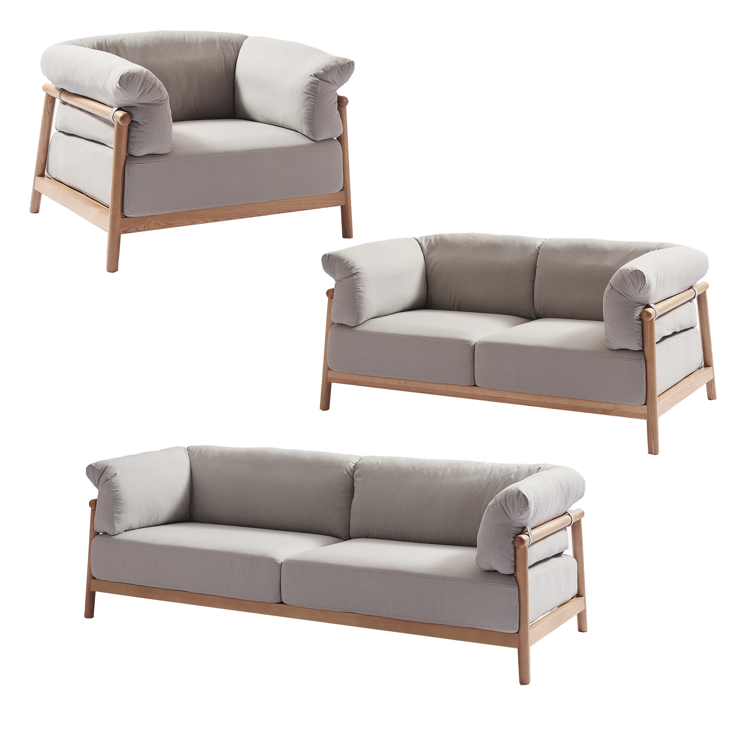 Living Room Sofas Set Solid Ash Wood Frame Timber Wooden Futon Upholstery Filled with Resilience Sponge 1+2+3 6 Seats Lazy sofas