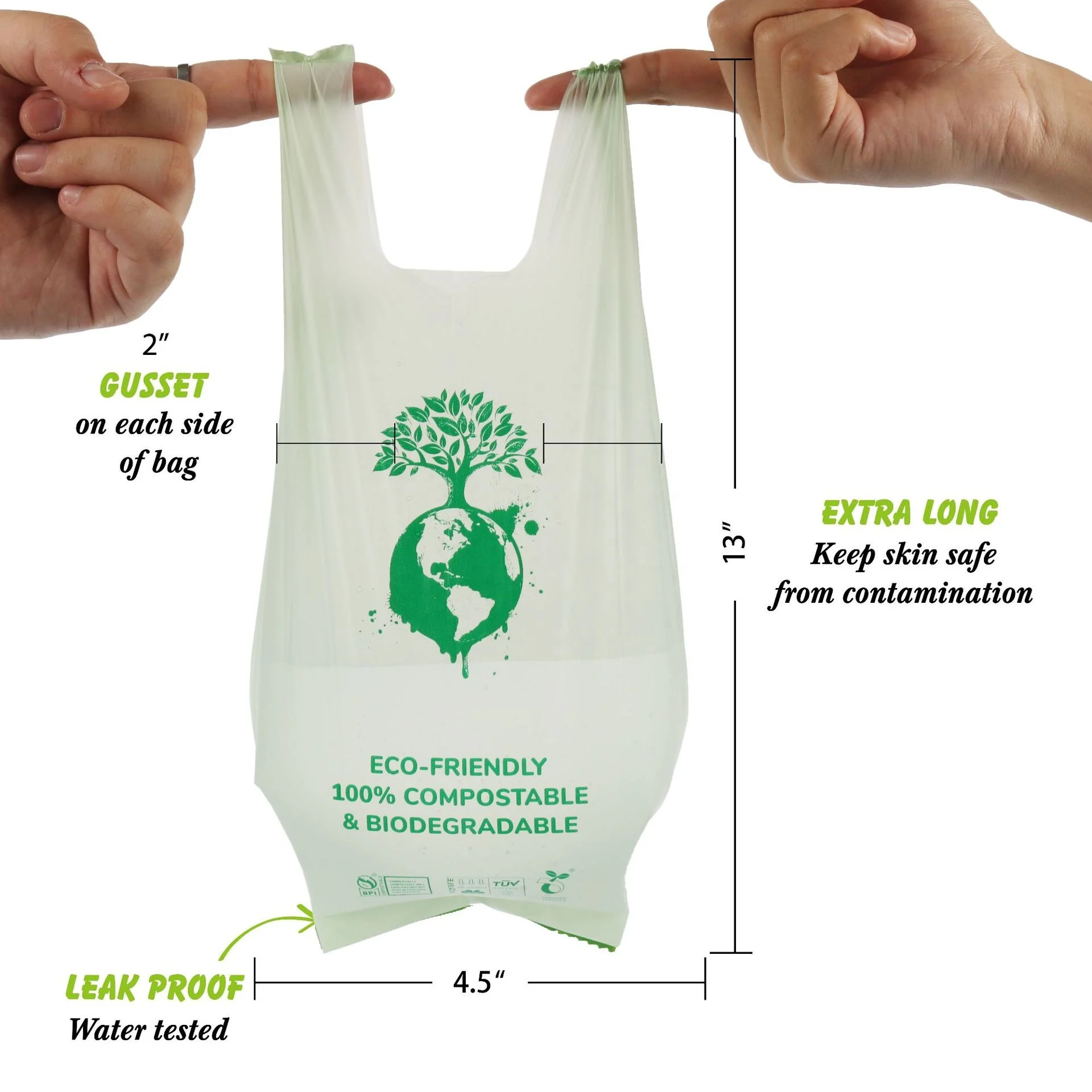 Extra-long Un-Scented Compostable Leakproof Biodegradable Dog Poop Bags with Easy-Tie Handles