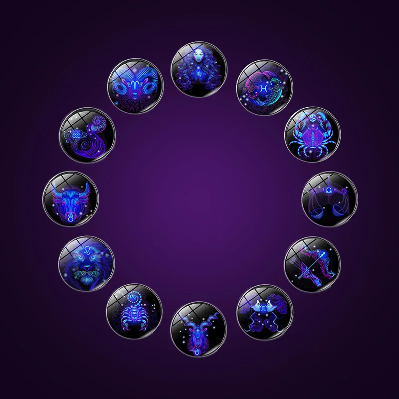 Punk 12 Zodiac Signs Animal Charm Multilayer Braided Bracelet with Glass Gem Luminous Black Leather Bracelet for Men and Women