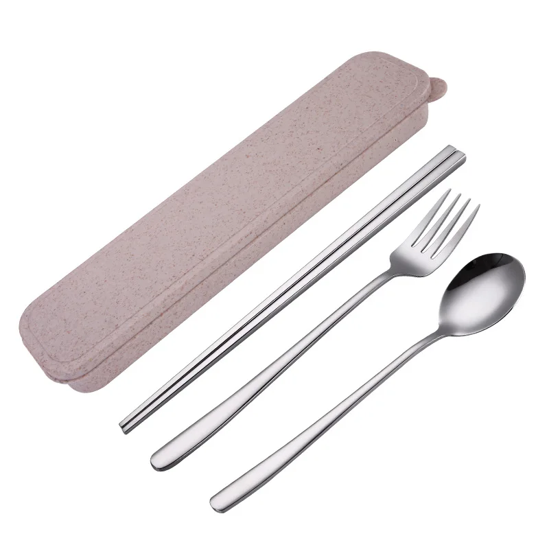 4 PCS/SET STAINLESS STEEL FORK SPOON CHOPSTICKS TRAVEL CAMPING CUTLERY TOOLS TABLEWARE