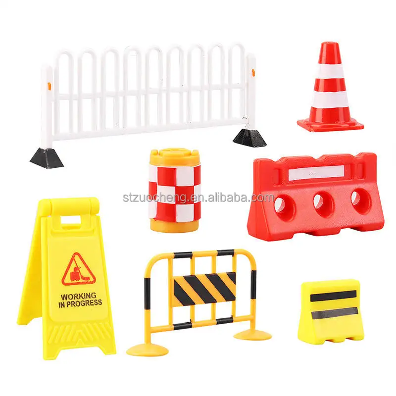 Doll house miniature toys set road construction model Traffic Cone Road Sign Warning Sign shooting props decoration accessories