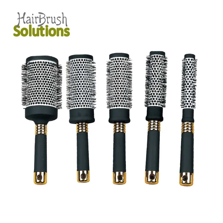 Custom Black Medium Size Barrel Hair Brushes Plastic ABS Rose Gold Round Hairbrush Ceramic Ionic Hair Styling Brush With Print