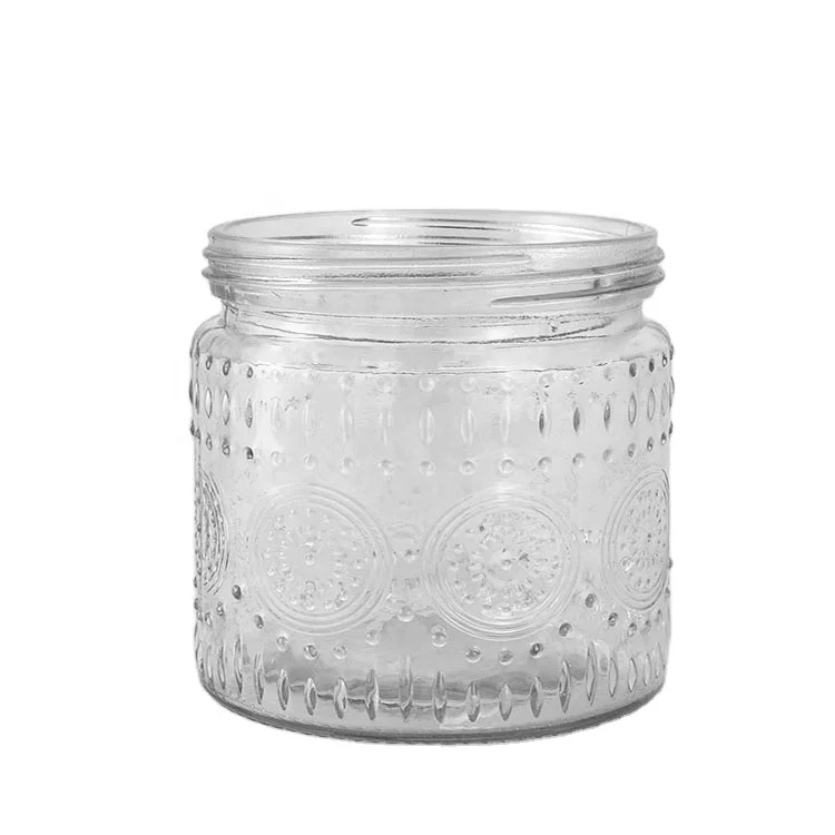 500ml clear glass ware with embossment candle holder container
