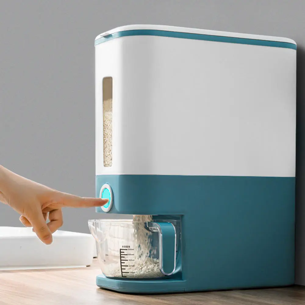 Hot Sale Automatic Rice Dispenser Mounted Dry Food Storage Container Grain Storage Food Dispenser Rice Bucket with Lid